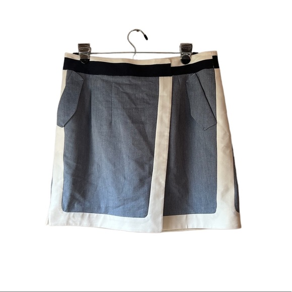 MORINE Comte Marant Mini Skirt Linen Blend Colorblock Blue Pockets Faux Wrap - Picture 1 of 11